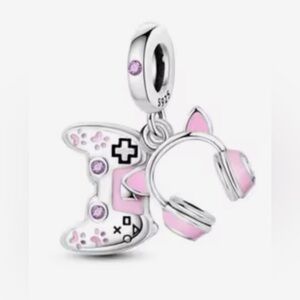 Silver and Pink Gaming Controller & Headphones Dangle Charm